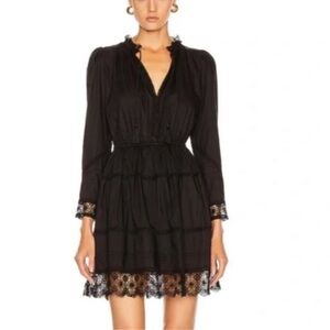 Ulla Johnson Helene black lace crochet Poplin dress